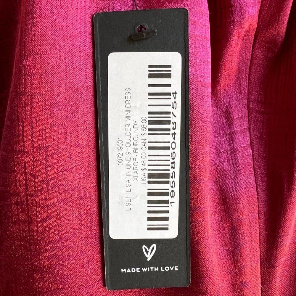 Lulus Burgundy Lisette Satin One-Shoulder Mini Dress Size XL NWT - Picture 6 of 8